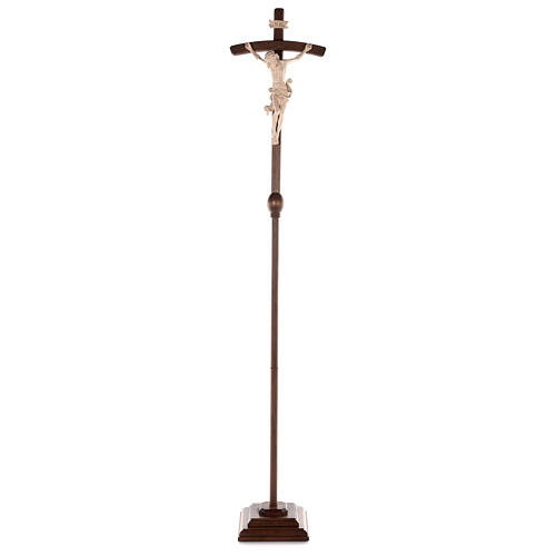 Processional cross in burnished wood, Leonardo crucifix and curved cross, waxed 3