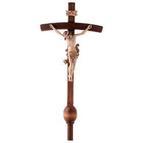 Processional cross in burnished wood with base, Leonardo crucifix and curved cross