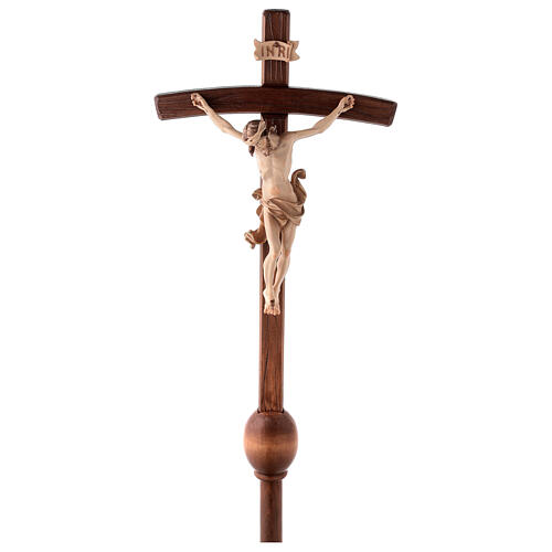 Processional cross in burnished wood with base, Leonardo crucifix and curved cross 1