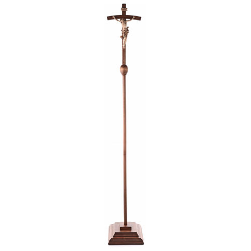 Processional cross in burnished wood with base, Leonardo crucifix and curved cross 8