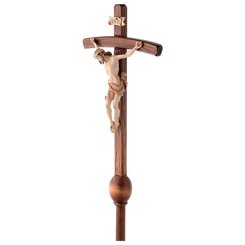 Processional cross in burnished wood with base, Leonardo crucifix and curved cross 3