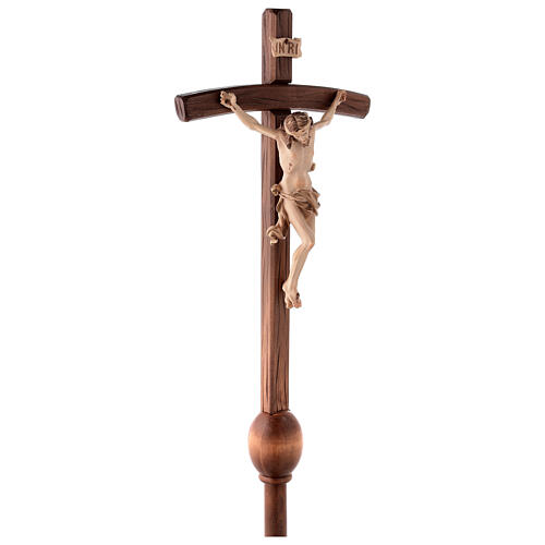 Processional cross in burnished wood with base, Leonardo crucifix and curved cross 4