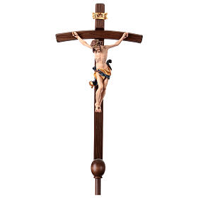 Processional cross with base, painted Leonardo crucifix and curved cross