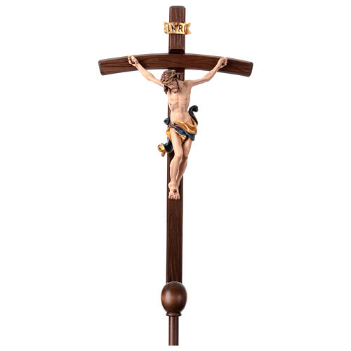 Processional cross with base, painted Leonardo crucifix and curved cross 1