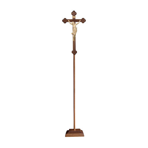 Cruz de procesión con base madera natural cruz barroca bruñida 1