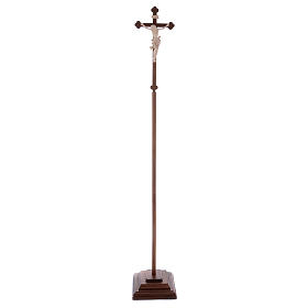 Croce Leonardo astile con base legno naturale croce barocca brunita s3