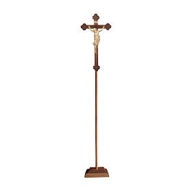 Croce Leonardo astile con base legno naturale croce barocca brunita