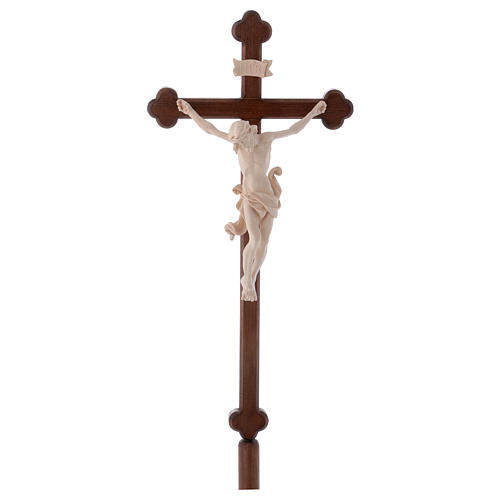 Croce Leonardo astile con base legno naturale croce barocca brunita 1