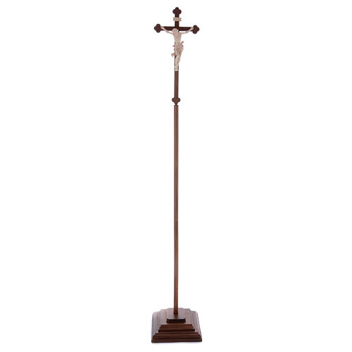 Croce Leonardo astile con base legno naturale croce barocca brunita 3