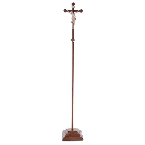 Croce Leonardo astile con base legno naturale croce barocca brunita 2