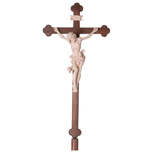 Cruz Leonardo processional com base madeira natural cruz barroca brunida 1