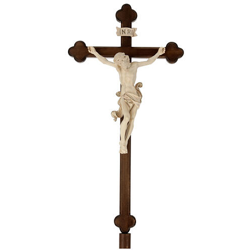 Vortragekreuz, Modell Leonardo, Corpus Christi aus gewachstem Holz, Detail Goldband, Barockkreuz gebeizt 1