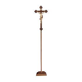 Processional cross in burnished wood, Leonardo crucifix and baroque cross