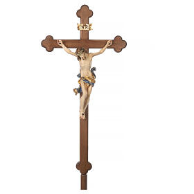 Cruz de Procissão com Base Madeira modelo Leonardo Crucifixo pintado estilo Barroco brunido