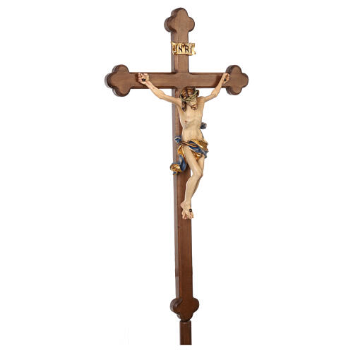 Cruz de Procissão com Base Madeira modelo Leonardo Crucifixo pintado estilo Barroco brunido 4