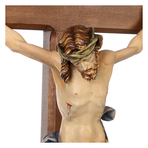 Cruz de Procissão com Base Madeira modelo Leonardo Crucifixo pintado estilo Barroco brunido 6