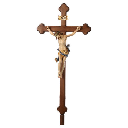 Cruz de Procissão com Base Madeira modelo Leonardo Crucifixo pintado estilo Barroco brunido 7