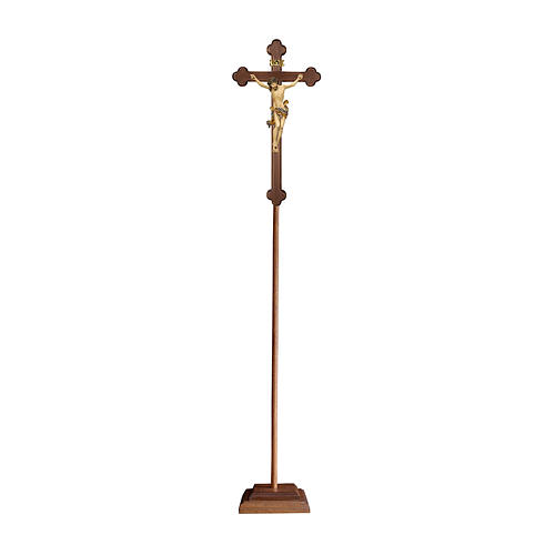Vortragekreuz, Modell Leonardo, Corpus Christi farbig gefasst, Details in Echtgold, Barockkreuz gebeizt 1