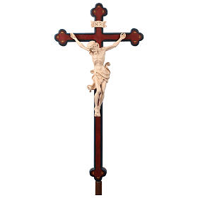 Vortragekreuz, Modell Leonardo, Corpus Christi aus gewachstem Holz, Detail Goldband, Barockkreuz mit Antik-Finish