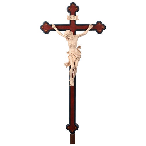 Vortragekreuz, Modell Leonardo, Corpus Christi aus gewachstem Holz, Detail Goldband, Barockkreuz mit Antik-Finish 1