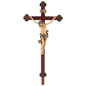 Vortragekreuz, Modell Leonardo, Corpus Christi farbig gefasst, Barockkreuz mit Antik-Finish