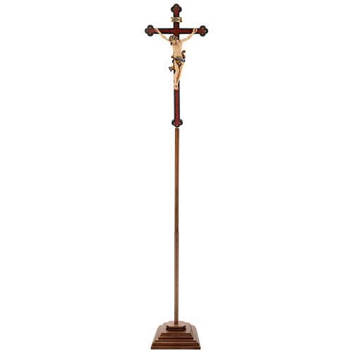 Vortragekreuz, Modell Leonardo, Corpus Christi farbig gefasst, Barockkreuz mit Antik-Finish 3