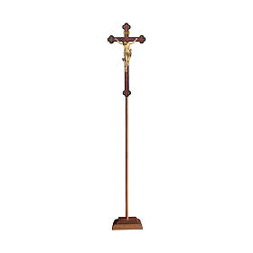 Cruz de Procissão com Base modelo Leonardo Crucifixo estilo Barroco Ouro Antigo