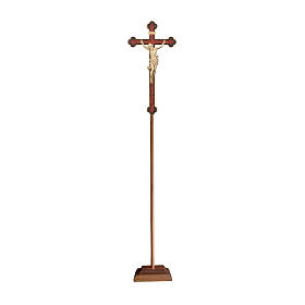 Croce Leonardo astile con base legno naturale croce barocca oro 