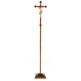 Leonardo processional cross with base in baroque style finished in gold and burnished in 3 colours