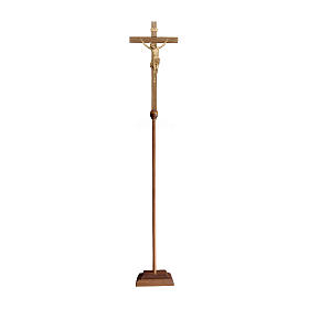 Croix de procession et supports: Croix pour procession avec base Léonard croix baroque or brunie 3 tons