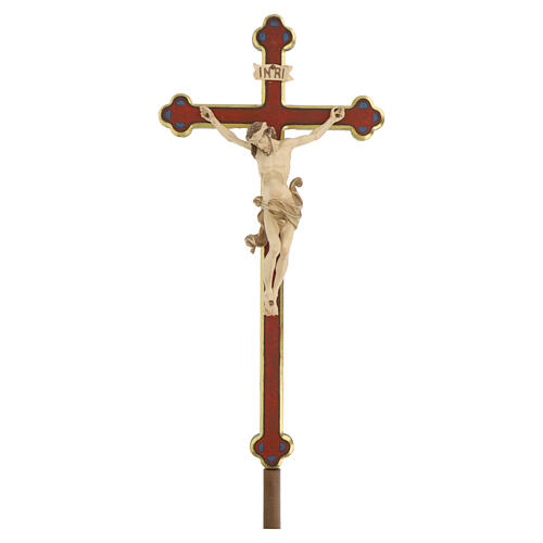 Croix pour procession avec base Léonard croix baroque or brunie 3 tons 1