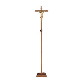 Leonardo processional cross with base in baroque style finished in gold and burnished in 3 colours