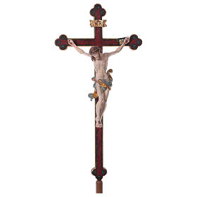 Vortragekreuz mit Basis, Modell Leonardo, Corpus Christi farbig gefasst, Barockkreuz mit Antik-Finish und Goldrand