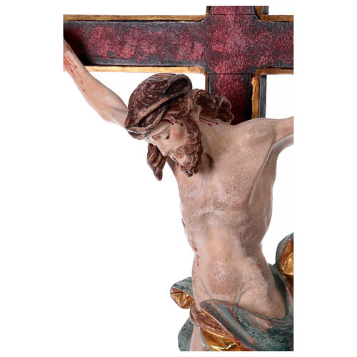 Vortragekreuz mit Basis, Modell Leonardo, Corpus Christi farbig gefasst, Barockkreuz mit Antik-Finish und Goldrand 2