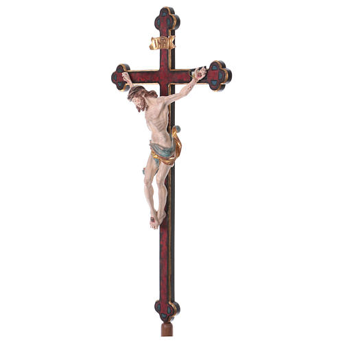 Vortragekreuz mit Basis, Modell Leonardo, Corpus Christi farbig gefasst, Barockkreuz mit Antik-Finish und Goldrand 3