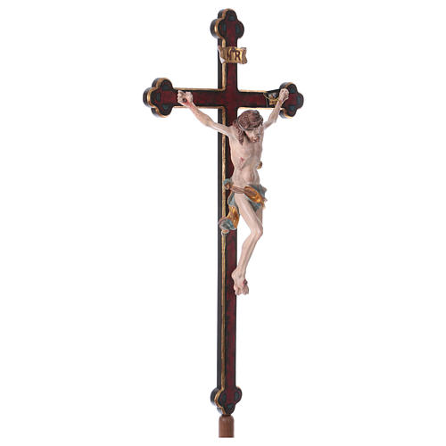 Vortragekreuz mit Basis, Modell Leonardo, Corpus Christi farbig gefasst, Barockkreuz mit Antik-Finish und Goldrand 4