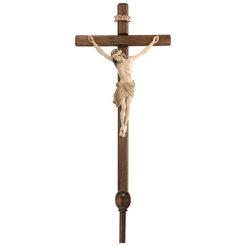 Processional cross with base in burnished wood, Siena-type Crucifix 1