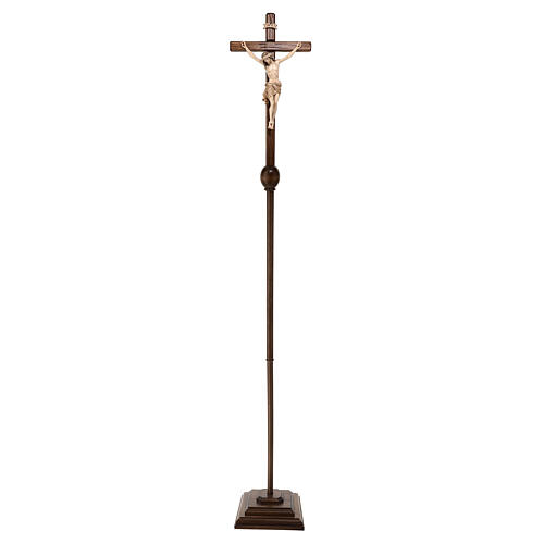 Croix procession avec base Christ Sienne bruni 3 tons 3