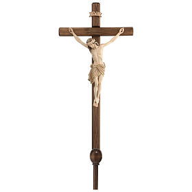 Processional cross with base in burnished wood, Siena-type Crucifix