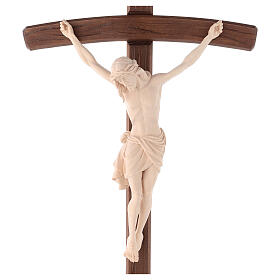 Processional cross with base in natural wood, Siena-type Crucifix and curved cross