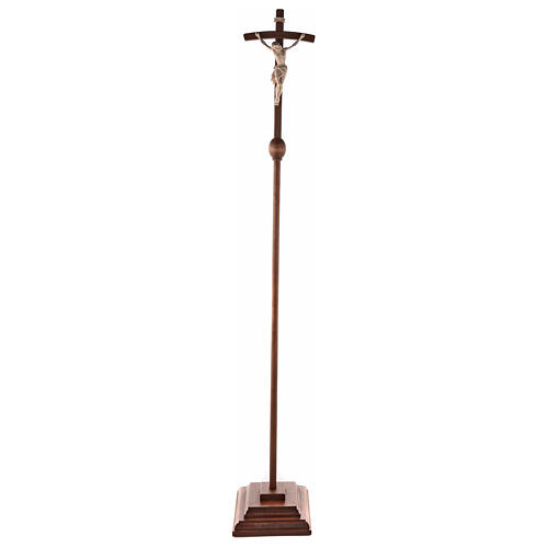 Processional cross with base in natural wood, Siena-type Crucifix and curved cross 10