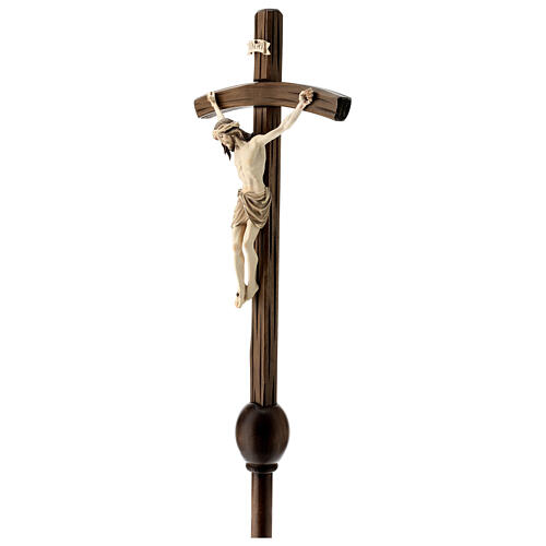 Processional cross with base in burnished wood, Siena-type Crucifix and curved cross 4