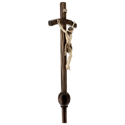 Processional cross with base in burnished wood, Siena-type Crucifix and curved cross 6