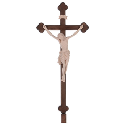 Vortragekreuz mit Basis, Modell Siena, Corpus Christi aus Naturholz, Barockkreuz gebeizt 1