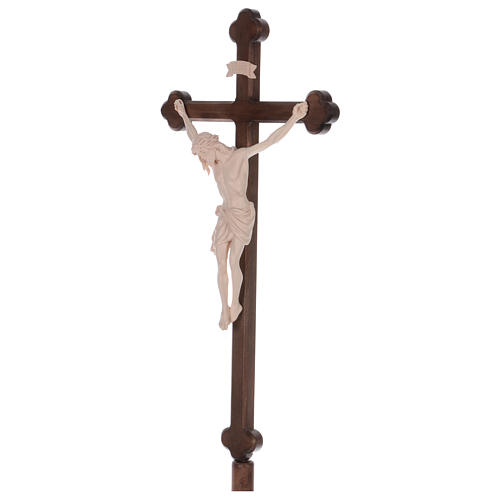 Processional cross in natural wood, Siena-type Crucifix with base and baroque cross 3