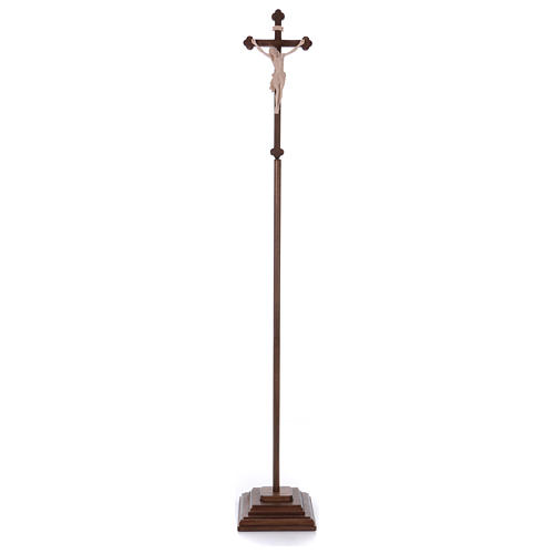 Processional cross in natural wood, Siena-type Crucifix with base and baroque cross 5