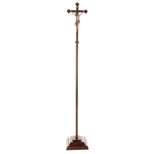 Processional cross in burnished wood, Siena-type Crucifix with base and baroque cross 3