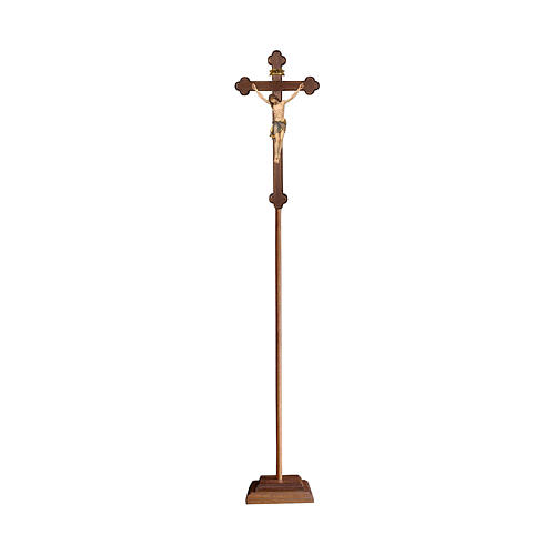 Vortragekreuz mit Basis, Modell Siena, Corpus Christi farbig gefasst, Barockkreuz gebeizt 1