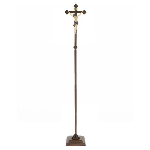 Vortragekreuz mit Basis, Modell Siena, Corpus Christi farbig gefasst, Barockkreuz gebeizt 6