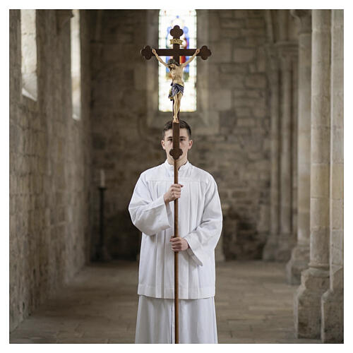 Croce astile processionale Cristo Siena colorata croce barocca brunita 3